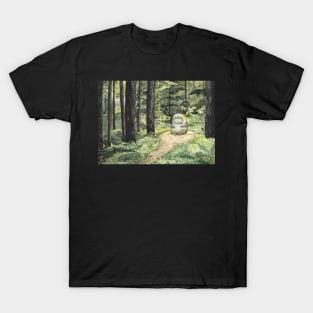 Calm Statue in Forest Watercolor Painting T-Shirt